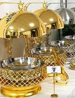 Chauffe-Plats de Luxe Rond en Acier Inoxydable 8L pour Mariages et Buffets, avec Couvercle Suspendu Doré, pour Œufs et Aliments
