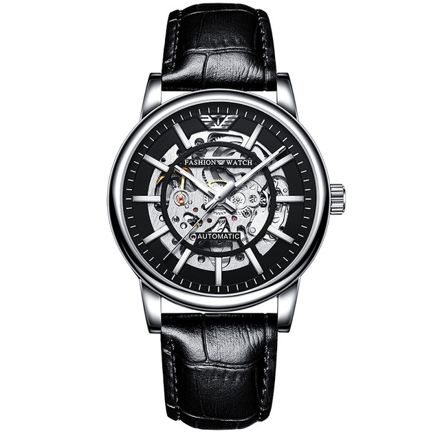Hot Sales Waterproof Luminous Custom logo Genuine Leather Strap Automatic Movement Watch for Man