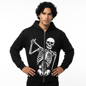 Sweat à capuche zippé oversize en molleton French Terry délavé à l'acide avec motif imprimé, style Hip Hop, écologique et anti-plis pour l'hiver - Product Image 5