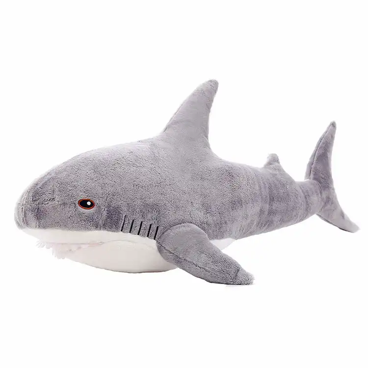 Vendi all'ingrosso blu grigio squalo peluche cotone farcito balena di mare bambola ragazzo squalo a forma di cuscino regalo di compleanno