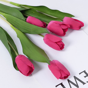 En stock Real Touch solo tallo seda naranja tulipán 36,5 cm flor artificial hidratante para Cafetería Restaurante Hotel decoración interior - Product Image 3