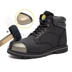 JIANKUN Men's High-Top Crazy Horse Leather Safety Shoes Anti-Slip and Wear-Resistant Labor Protection Boots Hot Sales