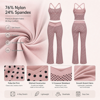 Ensemble de yoga rétro à pois avec pantalon évasé, leggings à taille croisée et bordure contrastante, et crop top