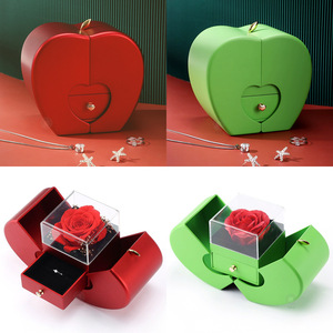 Double Door Christmas Mothers Valentines Day Apple Styling Jewelry Box Ornament Rose Soap Flower Ring Necklace Packaging Box