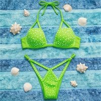 Ensemble bikini 2 pièces personnalisé avec logo, haut dos nu à lacets et bas brésilien grande taille, tenue de danse exotique sexy pour strip-teaseuse
