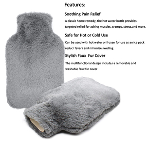 Grande bouteille d'eau chaude en caoutchouc, 2000ml, 2 pièces, avec couvercle en peluche et pochette à main pour le soulagement de la douleur - Product Image 4