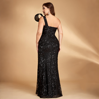 Robe de soirée sirène noire à sequins grande taille, asymétrique à une épaule, avec grand nœud, pour cérémonie et concours, sur mesure, longueur ras du sol