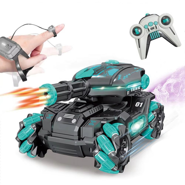 2.4G Water Bomb Rc tank Vehicle with Spray and Flame Spraying Remote Control Car with Music Lights Dual Control Gesture Sensing