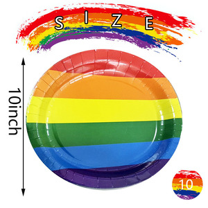 Assiettes <span class=keywords><strong>en</strong></span> <span class=keywords><strong>carton</strong></span> rigide rayées arc-<span class=keywords><strong>en</strong></span>-ciel, colorées, jetables, pour fêtes, anniversaires, mariages, festivals, décoration de table - Product Image 3