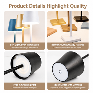 Lampe de table LED moderne sans fil, <span class=keywords><strong>rechargeable</strong></span> par USB, avec capteur tactile, lampe de bureau en alliage d'aluminium, veilleuse pour chambre à coucher, salle à manger, maison - Product Image 5