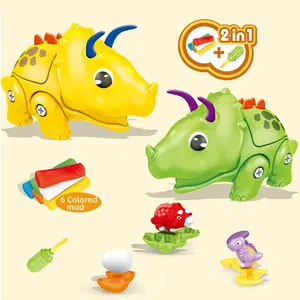 2 IN 1 Light Playdough Assemble Dinosaur Clay Making Slime Cutting Mud Machine Color Play Dough Toy with Dinosaur Mode