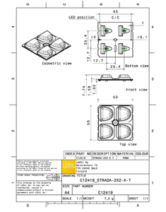 Ledils C12419_STRADA-2X2-A-T Lentille LED 4-en-1 2×2 50x50mm Type II IESNA Faisceau Asymétrique Optique PMMA pour Éclairage de Rue Étroit - Product Image 3