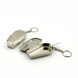 Factory direct sale cool article coffin shape openable metal iron mini pocket keychain ashtray