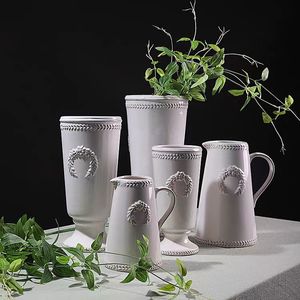 Jarrón de Cerámica Blanco Simple de Alta Calidad, Estilo Moderno, Adorno Decorativo Mediterráneo para Hogar y Jardín - Product Image 2