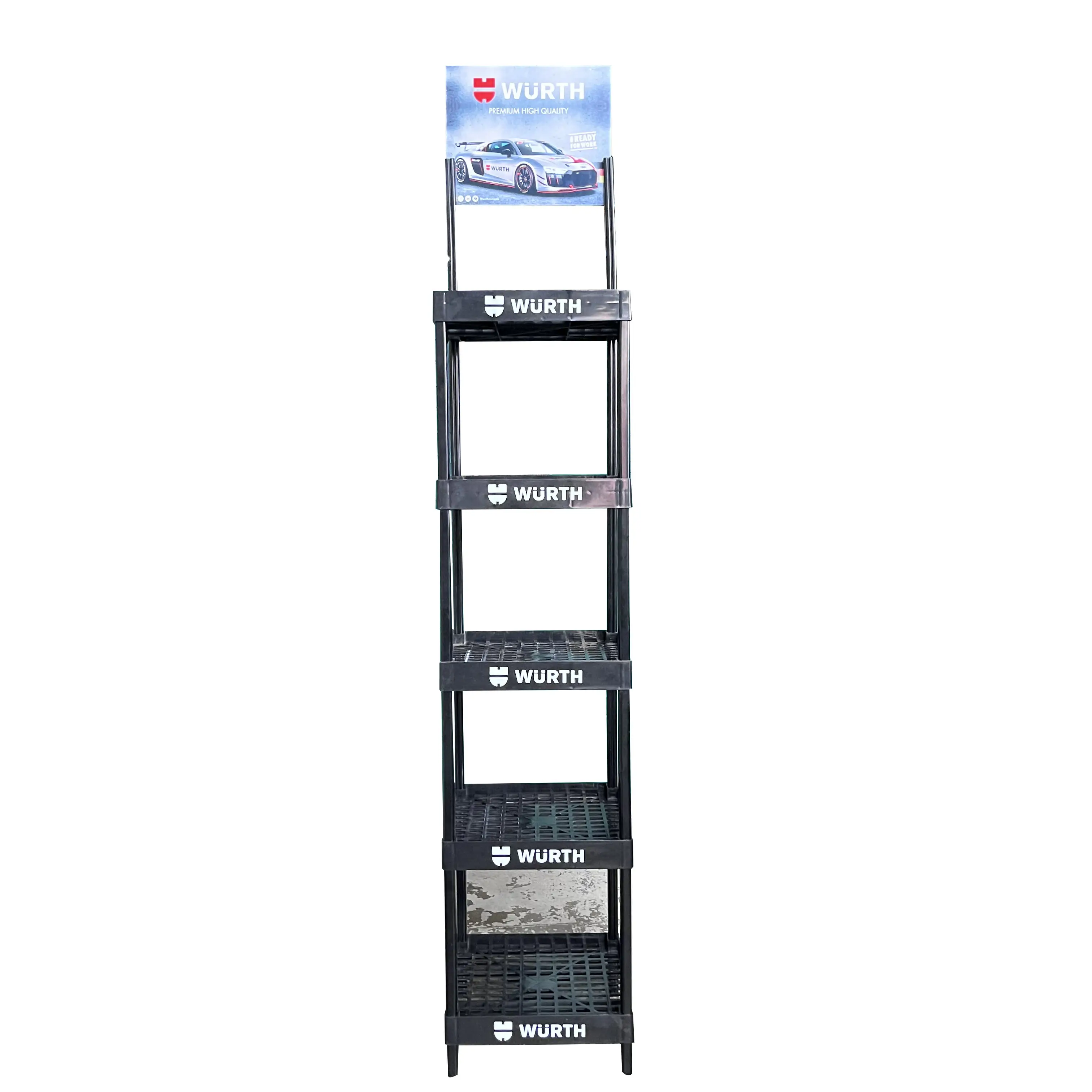 Wholesale Customized 4 Tier Merchandising Plastic Shelf Supermarket Beverage Display Rack