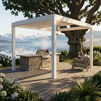 Pergola extérieure en aluminium Sweet Home avec parois latérales, toit rétractable à lames motorisées, auvent imperméable, ombrage pour cour et terrasse