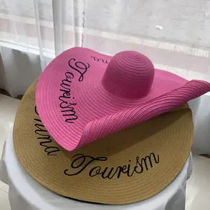 Extra Oversize Lady Plain Panama Womens Sun Beach Paper Straw Hats sombrero de paja wide brim straw hats