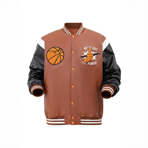 Veste de baseball unisexe personnalisée de haute qualité OEM, col en V, polyester/coton, design graffiti tendance, personnalisable sur le devant - Product Image 2