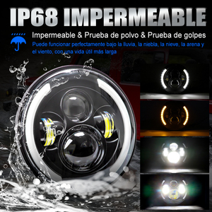 Phare LED 12V 7 pouces avec halo DRL et clignotant ambre pour Jeep Wrangler et voitures classiques (style œil <span class=keywords><strong>d</strong></span>'<span class=keywords><strong>ange</strong></span>) - Product Image 3