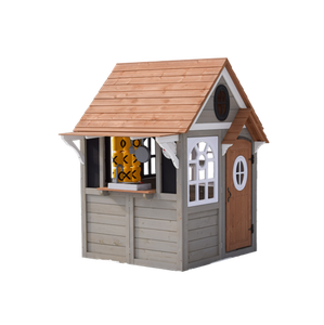 Casita de Juegos de Madera Gris para Niños, Casita de Juegos para Patio Trasero con Mostrador, Pared de Tres en Raya y Puerta con Huellas de Patas - Product Image 2