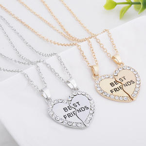 Set di 2 Collane dell'Amicizia Creative con Ciondolo a Forma di Cuore con Due Petali e Diamante per Migliori <span class=keywords><strong>Amici</strong></span> - Product Image 1