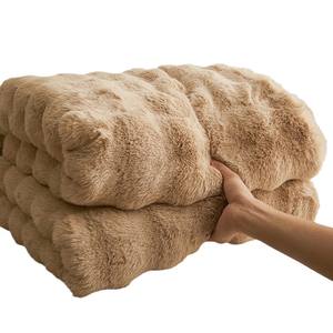 Dày Đầy Màu Sắc Bán Buôn Mùa Đông Ném Trang Trí Nội Thất Sofa Couch Giường Văn Phòng <span class=keywords><strong>Faux</strong></span> Thỏ Lông Bong Bóng Chăn - Product Image 1