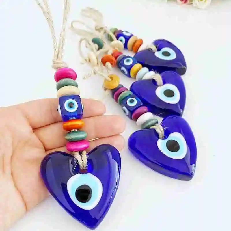 Wholesale heart-shaped colorful beads Turkish blue eye pendant devil's eye pendant glass lucky eye pendant