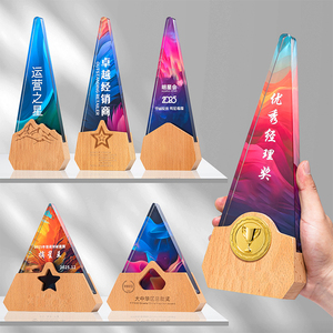 Custom Acrylic Crystal Trophy Award With Wooden Base Laser Engraving Logo Corporate Recognition Ceremony Gift Trophy - Product Image 4