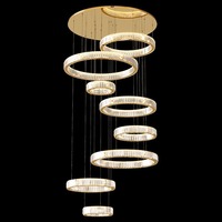 Lustre contemporain en cristal de grande taille avec télécommande, design élégant et moderne en forme d'anneau pour escalier moderne haut de gamme, hauteur réglable