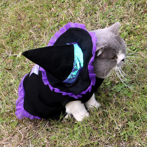 Costume de sorcière d'Halloween pour chats et chiens, noir et violet, taille SML, tenue de transformation pour animaux de compagnie, vêtements de fête d'Halloween - Product Image 4