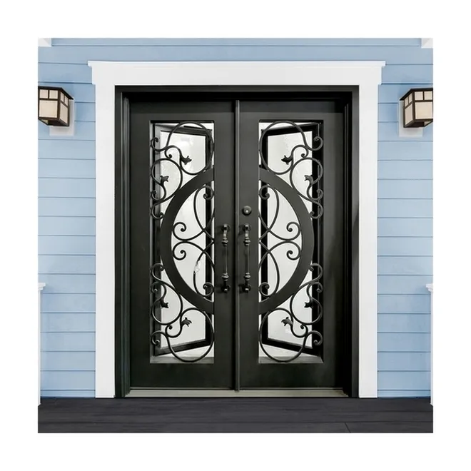 Kích Thước Tùy Chỉnh Front Entry Chính Wrought Sắt Đôi/Cửa Đơn