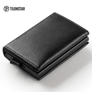 TILONSTAR TVC203 Wholesale Popular Classic Black Trifold <b>Wallet</b> Smart RIFD Aluminum Pop up Credit <b>Card</b> <b>Holder</b> <b>for</b> Men - Product Image 1