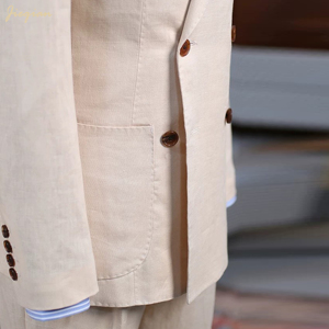Costume 3 pièces sur mesure <span class=keywords><strong>de</strong></span> luxe beige en mélange <span class=keywords><strong>de</strong></span> laine australienne coupe ajustée pour homme, idéal pour mariages et affaires haut <span class=keywords><strong>de</strong></span> gamme - Product Image 5