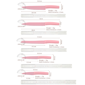 Bộ dao bếp 6 món kiểu mới bán buôn, màu hồng, phủ chống dính, thép không gỉ, kèm giá đỡ màu hồng - Product Image 6