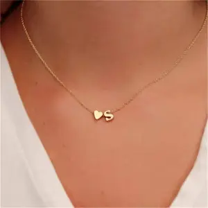 New Trendy Best Selling Love Heart Initials A-Z 26 Letter Charms 14K gold plated Pendant Necklace For Women