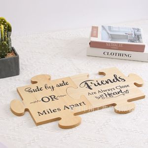 Adornos de rompecabezas de madera, 2 piezas, diseño minimalista con citas inspiradoras para decoración de la sala de estar - Product Image 3