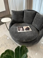 Fauteuil pivotant rond moderne, fauteuil de détente en tissu chenille pivotant à 360 degrés avec coussins pour salon, hôtel