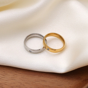 Simple Fashion <b>Titanium</b> Steel Zircon Couple <b>Rings</b> For Wedding Unisex Plain <b>Ring</b> Geometric Shape Bezel Setting - Product Image 1