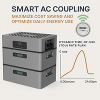 AC bersama baterai rumah pintar 2.88kWh/14kWh pasang & Mainkan ESS tarif dinamis IP65 perlindungan dapat ditumpuk sistem PV Grid hibrida