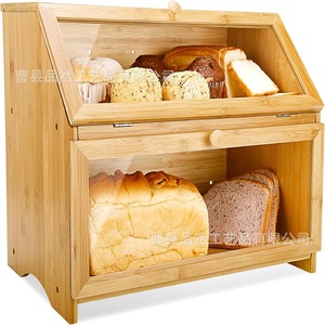 กล่องขนมปังไม้ไผ่ 15x8.3x9 นิ้ว พร้อมประตูกระจกสำหรับเก็บของในครัว - Product Image 1