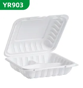 9"x9" Sturdy 903 3 Compartment Large MFPP Recyclable Mineral Plastic Clamshell Takeout Food Container Meal Box With Hinged Lid