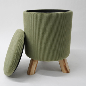 Factory Customized Living Room Bedroom New Velvet Footstool Round <strong>Stool</strong> Wooden <strong>Legs</strong> - Product Image 4