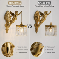 Applique Murale en Cristal, Lampe Murale Baroque en Laiton avec Ange Chérubin H65, Luminaire Mural de Luxe Solide E14 pour Intérieur, Salon, Chambre, Hôtel