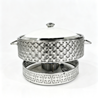 Chauffe-plat de luxe 3,5 L en acier inoxydable, double zone, alimenté à l'alcool solide, doré, pour hôtels et restaurants