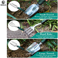 Bolsa de lona de montaje manual para guardar herramientas de jardinería. Múltiples herramientas están integradas en la bolsa de lona.