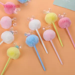 Cartoon Pompon Pom Pen School Stationery Cute Kids Student Unicorn Fluffy Ball Gel Pen 2660