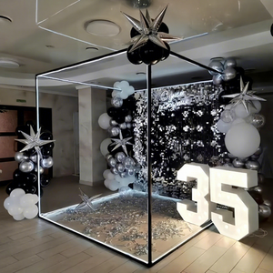 Support de photomaton carré en métal noir avec cadre en fer pour décoration de fête, événements de mariage, avec bande lumineuse LED - Product Image 1