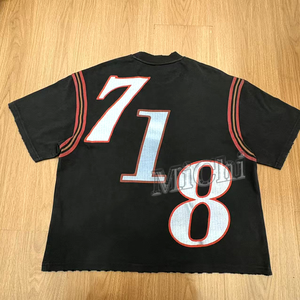 Fabricante personalizado de peso pesado serigrafiado camiseta High Street Vintage estilo desgastado cuello suelto 100% algodón de punto - Product Image 2