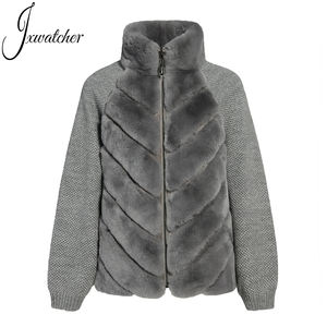 Jxwatcher Casual da donna a manica lunga <span class=keywords><strong>gilet</strong></span> di pelliccia uncinetto da donna in maglia di lana <span class=keywords><strong>Cardigan</strong></span> invernale in vera pelliccia di coniglio - Product Image 1
