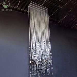 Decorazione del soffitto per matrimonio sala da matrimonio con paillettes argento linea di scena tenda con frangia rotonda decorazione - Product Image 4